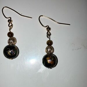 Painted beads with tiger eye and gold accents earrings.